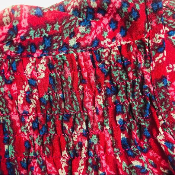 Fun 2 Fun Airy Multi Color Smocked Popover Top Kenmore Split Neck Smocked Yoke - Picture 9 of 16